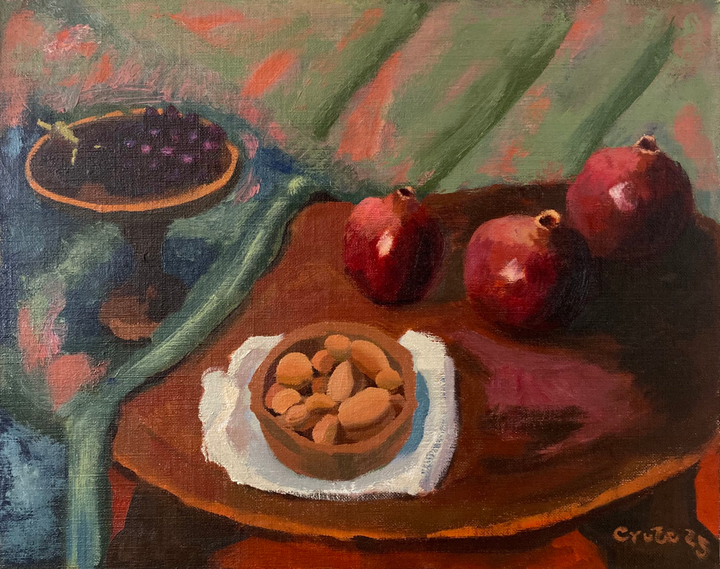 Still-life with grapes, nuts and pomegranates