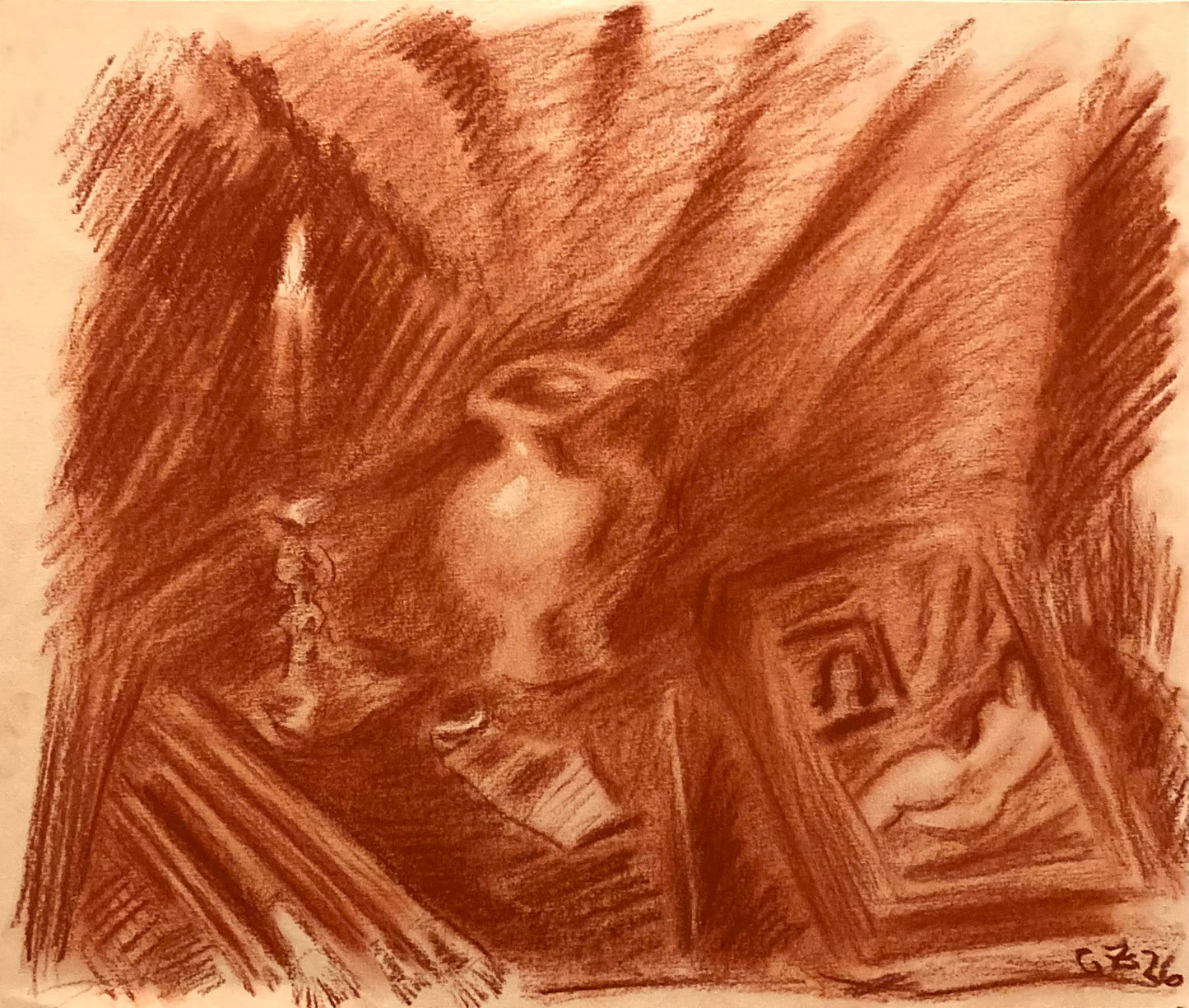 Still-life with lit candle